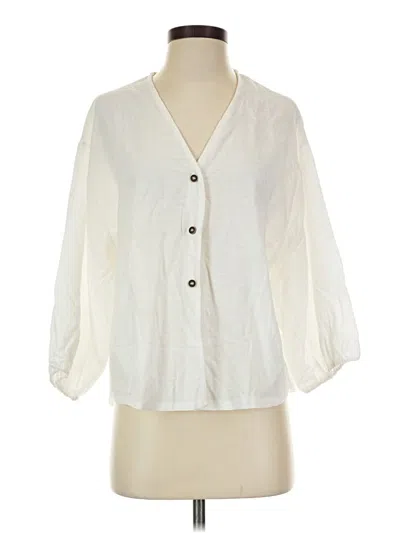 Pre-owned Unbranded 3/4 Sleeve Button Down Shirt In Ivory