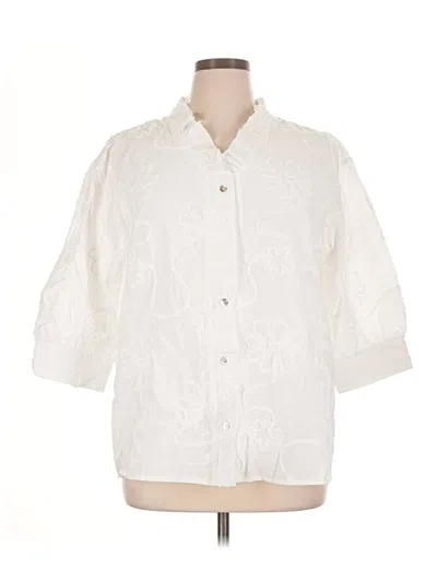 Pre-owned Unbranded 3/4 Sleeve Button Down Shirt In Ivory