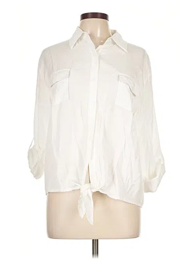 Pre-owned Unbranded 3/4 Sleeve Button Down Shirt In Ivory