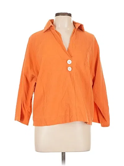 Pre-owned Unbranded 3/4 Sleeve Button Down Shirt In Orange