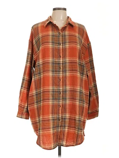 Pre-owned Unbranded 3/4 Sleeve Button Down Shirt In Orange