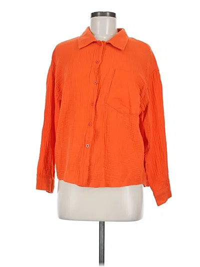 Pre-owned Unbranded 3/4 Sleeve Button Down Shirt In Orange