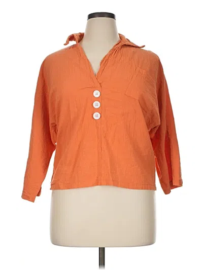 Pre-owned Unbranded 3/4 Sleeve Button Down Shirt In Orange