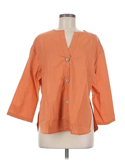 Pre-owned Unbranded 3/4 Sleeve Button Down Shirt In Orange