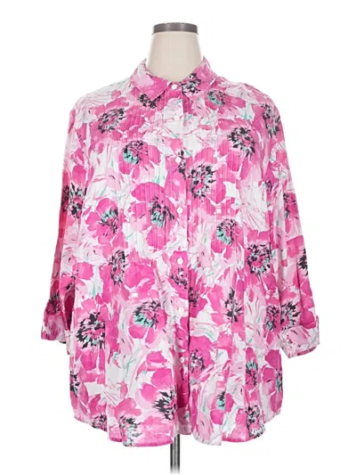 Pre-owned Unbranded 3/4 Sleeve Button Down Shirt In Pink