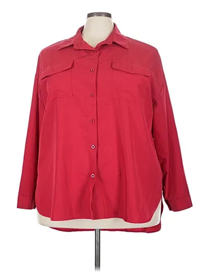 Pre-owned Unbranded 3/4 Sleeve Button Down Shirt In Red