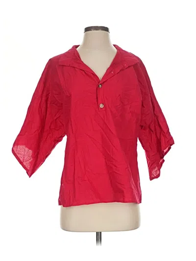Pre-owned Unbranded 3/4 Sleeve Button Down Shirt In Red