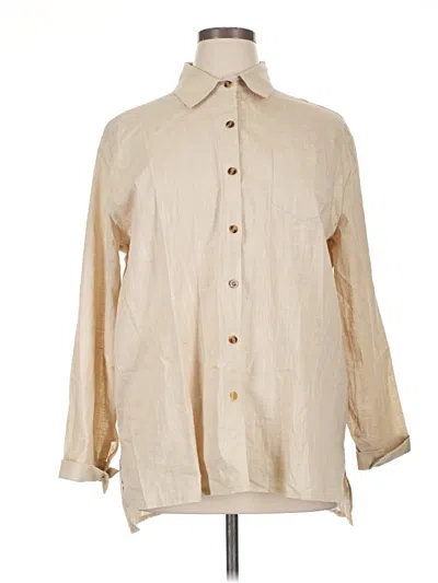 Pre-owned Unbranded 3/4 Sleeve Button Down Shirt In Tan