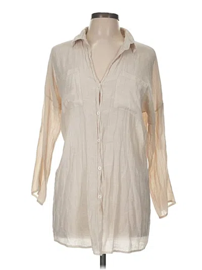 Pre-owned Unbranded 3/4 Sleeve Button Down Shirt In Tan