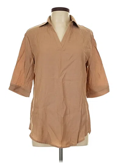 Pre-owned Unbranded 3/4 Sleeve Button Down Shirt In Tan