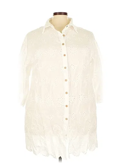 Pre-owned Unbranded 3/4 Sleeve Button Down Shirt In White