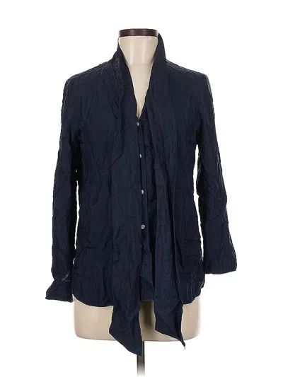 Pre-owned Unbranded 3/4 Sleeve Silk Top Blue Tie Neck Tops