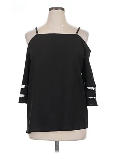 Pre-owned Unbranded 3/4 Sleeve Top Black Cold Shoulder Neckline Tops