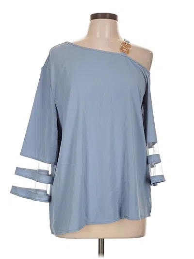 Pre-owned Unbranded 3/4 Sleeve Top Blue One Shoulder Neckline Tops