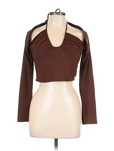 Pre-owned Unbranded 3/4 Sleeve Top Brown Halter Neckline Tops