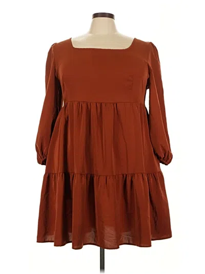 Pre-owned Unbranded 3/4 Sleeve Top Brown Square Neckline Tops