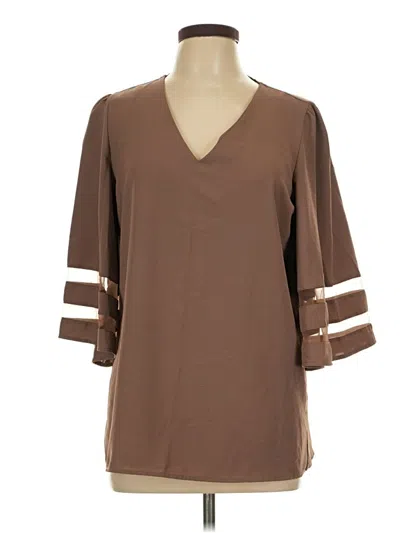 Pre-owned Unbranded 3/4 Sleeve Top Brown V-neck Tops
