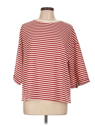 Pre-owned Unbranded 3/4 Sleeve Top Red Stripes Pattern Boatneck Tops