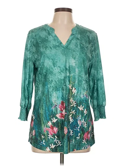 Pre-owned Unbranded 3/4 Sleeve Top Teal V-neck Tops In Blue