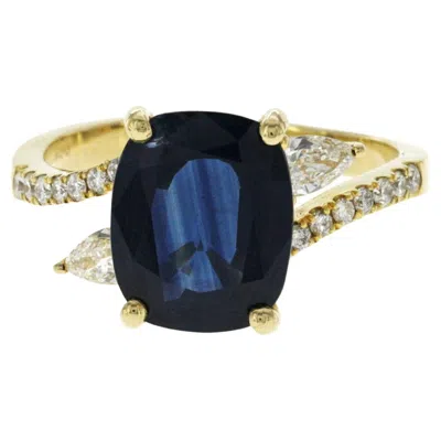 Pre-owned Unbranded 3.65 Ct Sapphire & 0.53 Ct Diamonds In 18k Yellow Gold Engagement Ring