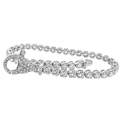 Pre-owned Unbranded 4 Carat Chunky Clasp White Diamond 18k White Gold Tennis Line Bracelet