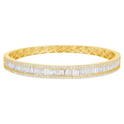 Pre-owned Unbranded 4.50 Ct Diamonds In 14k Yellow Gold Baguette Bnagle Bracelet 6.5"