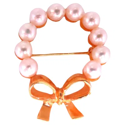 Pre-owned Unbranded 5mm Baroque Pearl Ribbon Crest Cufflink 14kt 12537 In Multi