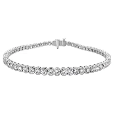 Pre-owned Unbranded 6 Carat Half Bezel Round Shape White Diamond 18k White Gold Tennis Line Bracelet
