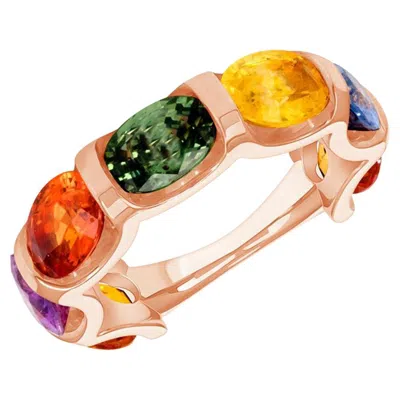 Pre-owned Unbranded 6.28 Ct Multi Color Sapphire 14k Rose Gold Band Ring In Red