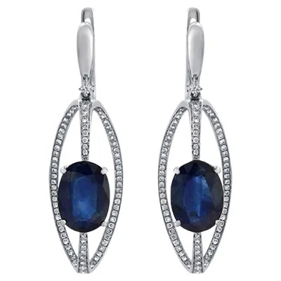 Pre-owned Unbranded 6.6 Ct Natural Thai Blue Sapphire 0.65 Ct Diamonds 14k White Gold Drop Earrings
