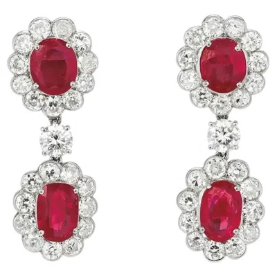 Pre-owned Unbranded 7.15 Carats Burmese Ruby & Old European Diamond Drop Earrings In Multi
