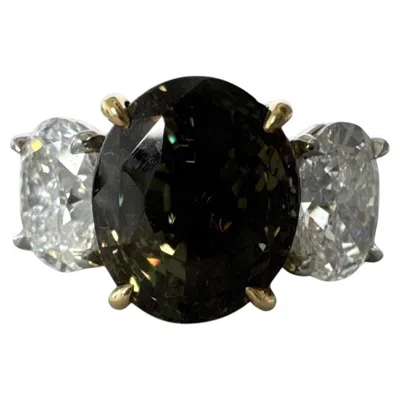 Pre-owned Unbranded 8.59 Ctw Vintage Style Alexandrite & Diamond Three-stone Ring 18k White Gold