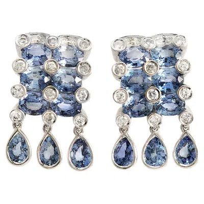Pre-owned Unbranded 8.68 Ct Natural Blue Sapphire 0.75 Ct Diamonds 18k White Gold Drop Earrings