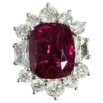 Pre-owned Unbranded 9.38 Ctw Art Deco Style Diamond & East African Ruby Platinum Cluster Ring In Multi