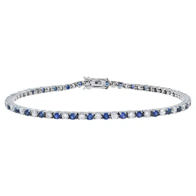 Pre-owned Unbranded Alternate Round Blue Sapphire & Diamond Tennis Line 14k White Gold Bracelet