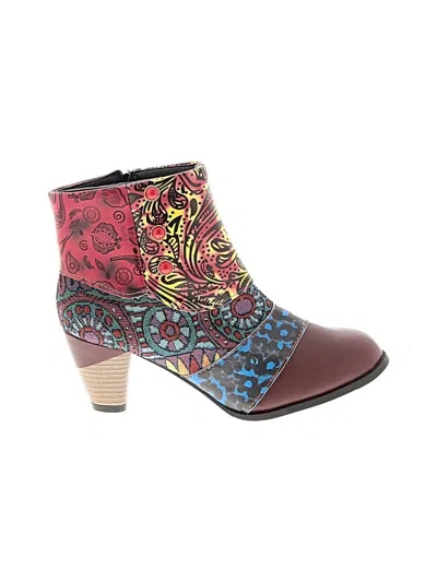 Pre-owned Unbranded Ankle Boots In Burgundy