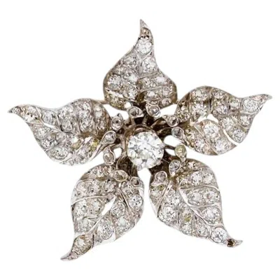 Pre-owned Unbranded Antique-style Diamond Petal Brooch 6.75 Ctw, Silver-topped Gold Rhodium Plated In Multi