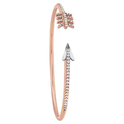 Pre-owned Unbranded Arrow Symbol White Diamond 18k Rose & White Gold Bangle Bracelet