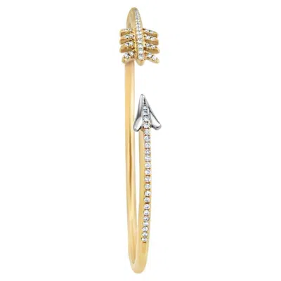 Pre-owned Unbranded Arrow Symbol White Diamond 18k Yellow & White Gold Bangle Bracelet