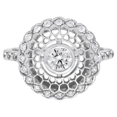Pre-owned Unbranded Art Deco Style Diamond Honey Comb Filigree 14k White Gold Ring