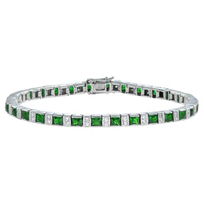 Pre-owned Unbranded Art Deco Style Square Green Emerald & Diamond White Gold Line Tennis Bracelet
