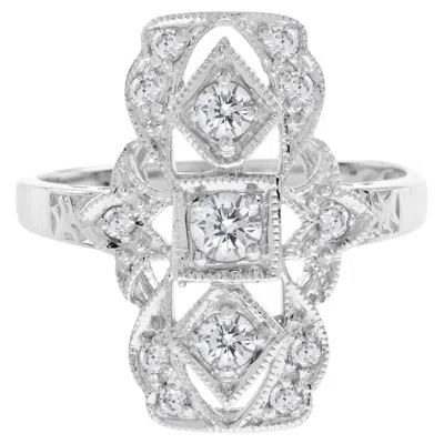 Pre-owned Unbranded Art Deco Style Three Stone Diamond Filigree 14k White Gold Ring