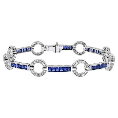 Pre-owned Unbranded Art Deo Style Diamond & Blue Sapphire Tennis Circle 18k White Gold Bracelet