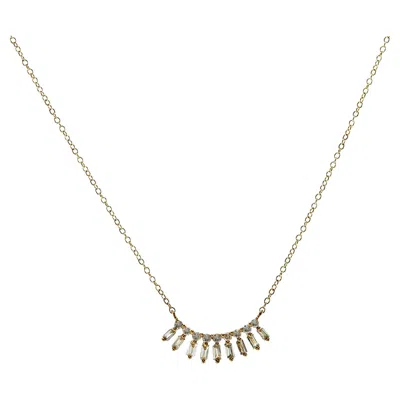 Pre-owned Unbranded Bar 0.21 Ct Baguette And Round Diamonds 14k Yellow Gold Necklace Size 16"