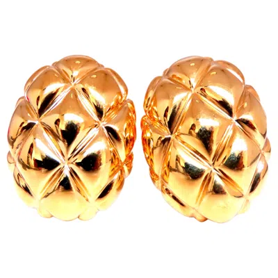 Pre-owned Unbranded Basket Weave Cross Hatch Omega Clip Earrings Elongated Weave 18kt Gold 12582 In Multi