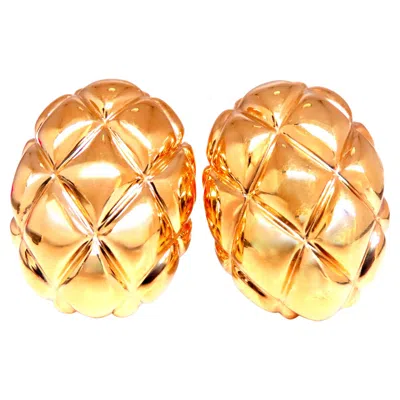 Pre-owned Unbranded Basket Weave Cross Hatch Omega Clip Earrings Elongated Weave 18kt Gold 12582* In Multiple