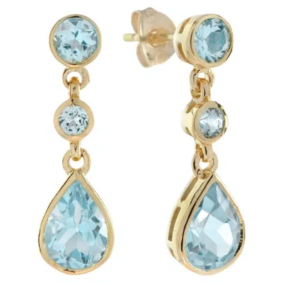 Pre-owned Unbranded Bezel Set Pear Shaped Blue Topaz & Round Brilliant Drop Dangle Earrings