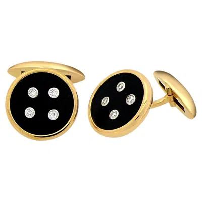 Pre-owned Unbranded Black Onyx & White Diamond 18k Yellow Gold Button Cufflinks