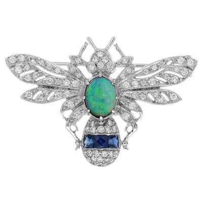 Pre-owned Unbranded Black Opal & Sapphire Diamond Pave Vintage Inspired Antique Style Bee Brooch In Blue
