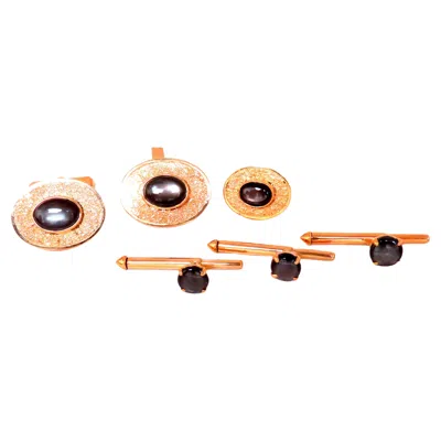 Pre-owned Unbranded Black Star Cufflinks And Studs Set 14kt 12482